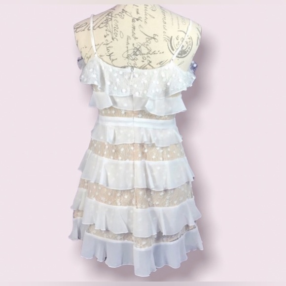 Forever 21 layers of white ruffles on tan sheer lining lace dress med - Picture 2 of 10